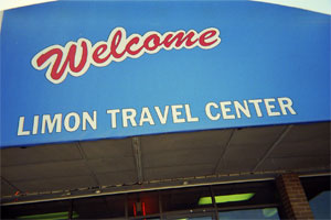 limon travel center, blue front awning